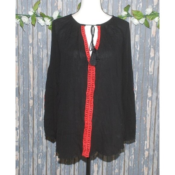 Weekend Suzanne Betro Ladies Tunic Top Blouse Size L Black Red Embroidered - Picture 1 of 11